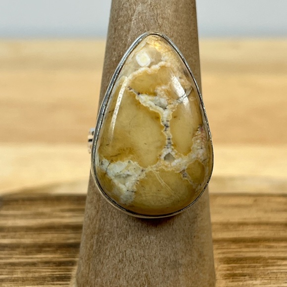 SILVER PLATED STAMPED 925 MALIGANO JASPER GEMSTONE RING SIZE 8.5 - Picture 1 of 8